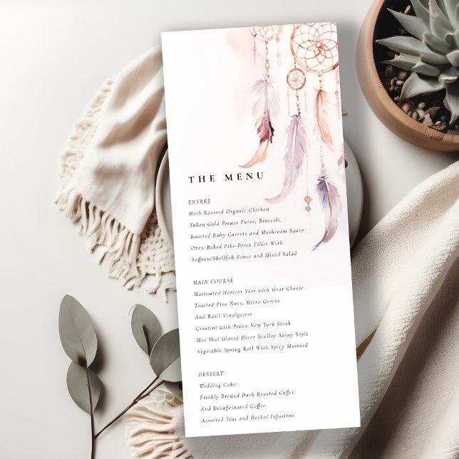 Chic Boho Feather Dreamcatcher Wedding Menu Card Einladung (Von Creator hochgeladen)