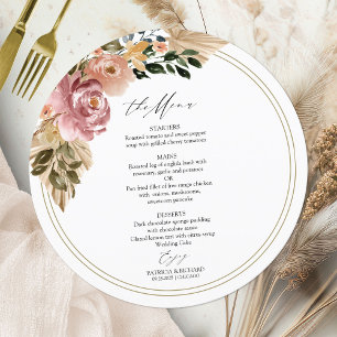 Chic Boho Floral Hochzeits-Menükarte im Kreis Einladung