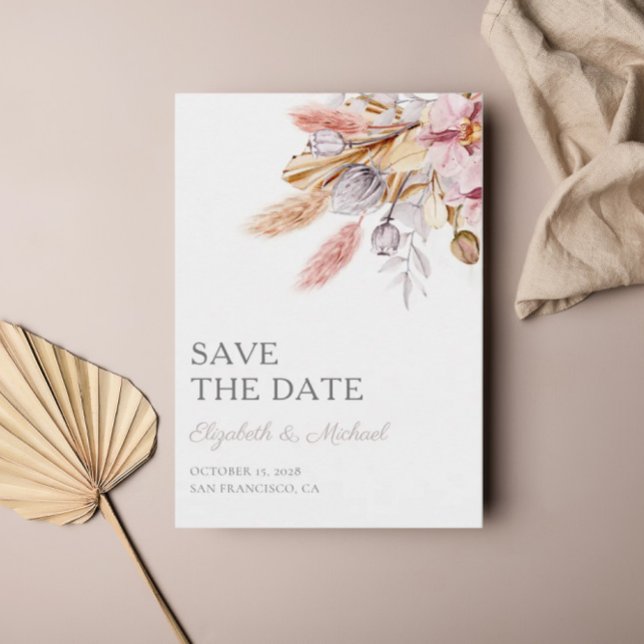 Chic Boho Floral Pampas Grass Save the Date Einladung (Von Creator hochgeladen)