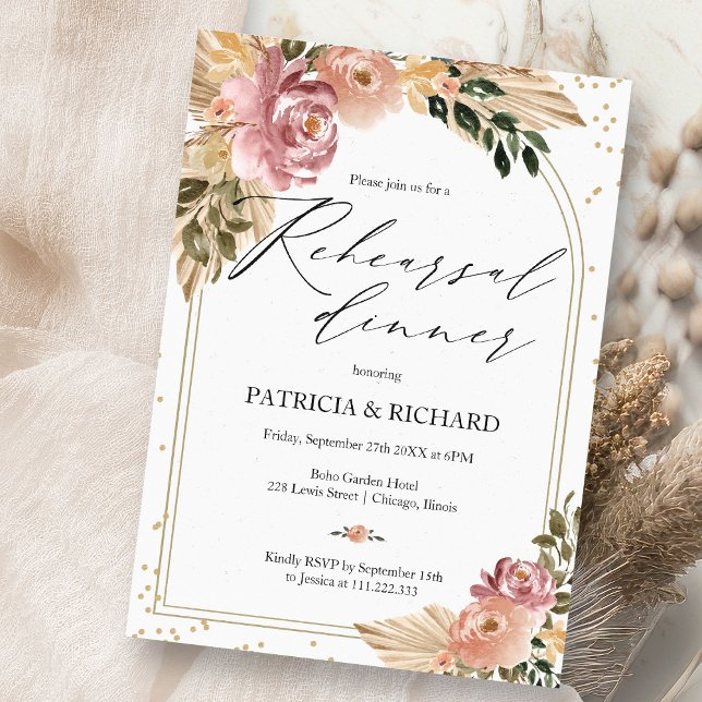 Chic Boho Florales Probedinner zur Hochzeit Einladung (Von Creator hochgeladen)