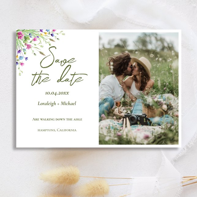 Chic boho Foto Wildblumen Hochzeitssache Datum spe Save The Date (Von Creator hochgeladen)