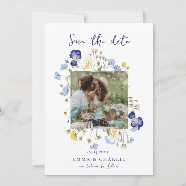 Chic boho Foto Wildblumen Hochzeitssache speichern Save The Date (Vorderseite)