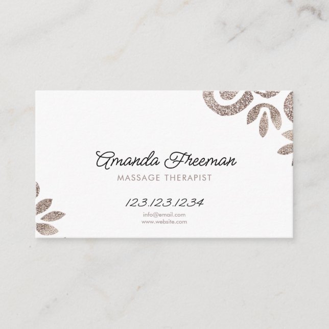 Chic Boho Glitzer Massage Therapeut Visitenkarte (Vorderseite)
