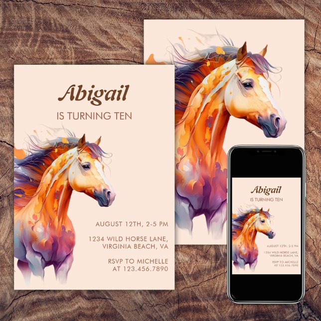 Chic Boho Horse Beige Brown Pony Birthday Party Einladung (Chic Boho Horse Beige Brown Pony Birthday Party Invitation)
