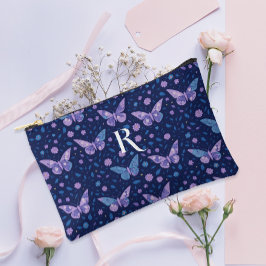 Chic Boho Lila Butterfly Pattern Monogramm Zubehörtasche