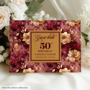 Chic Boho Marsala Blush Gold Blume 50. Geburtstag Gästebuch