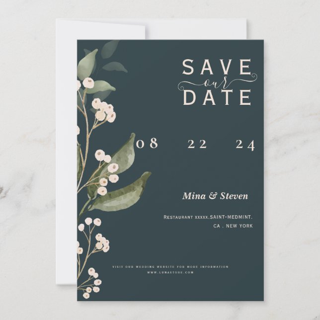 Chic Boho Minimalistisch botanisches Grün Save the Einladung (Vorderseite)