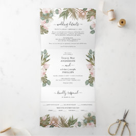 Chic Boho Orchids & Tropcal Blätter Hochzeit Dreifach Gefaltete Einladung