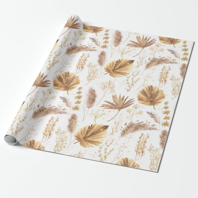 Chic Boho Pampas Grass Palm Blätter Imitate Glitze Geschenkpapier (Ungerollt)