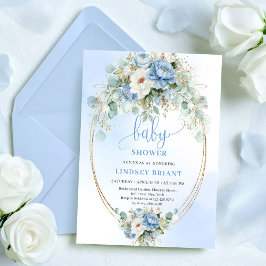Chic Boho Pastel Blue Flowers Baby Shower Invites Einladung
