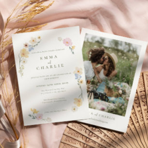 Chic Boho Pastel Foto Hochzeit Einladung