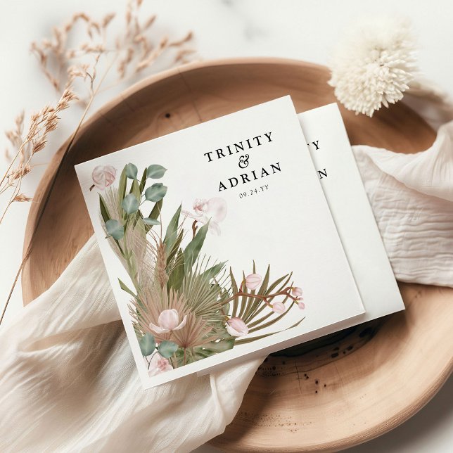 Chic Boho Pink Orchideen & Getrocknete Blätter Hoc Serviette (Von Creator hochgeladen)