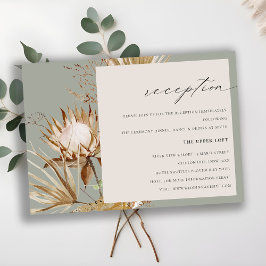 Chic Boho Protea Dry Palm Floral Hochzeitsempfang Begleitkarte