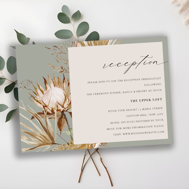 Chic Boho Protea Dry Palm Floral Hochzeitsempfang Begleitkarte (Von Creator hochgeladen)