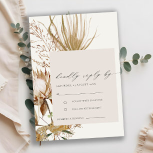 Chic Boho Protea Dry Palm Floral Wedding RSVP Begleitkarte