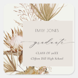 Chic Boho Protea Dry Palm Foto Abschluss Quadratischer Aufkleber