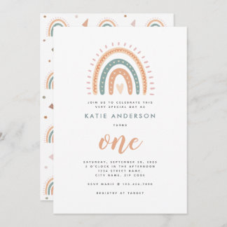 Chic Boho Rainbow Pastel Erster Geburtstag Einladung