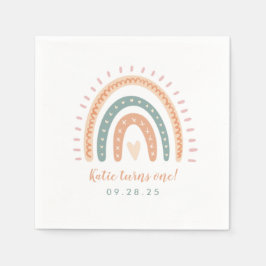 Chic Boho Rainbow Pastel Erster Geburtstag Serviette