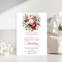 Chic Boho Red Blush Greenery Wedding Invitation Einladung