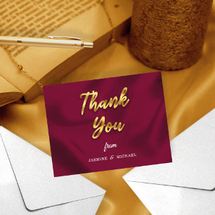 Chic Boho Rustic Burgundy und Gold Script Wedding Dankeskarte