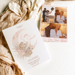 Chic boho rustikale Pampas Blumenmond Foto Hochzei Einladung