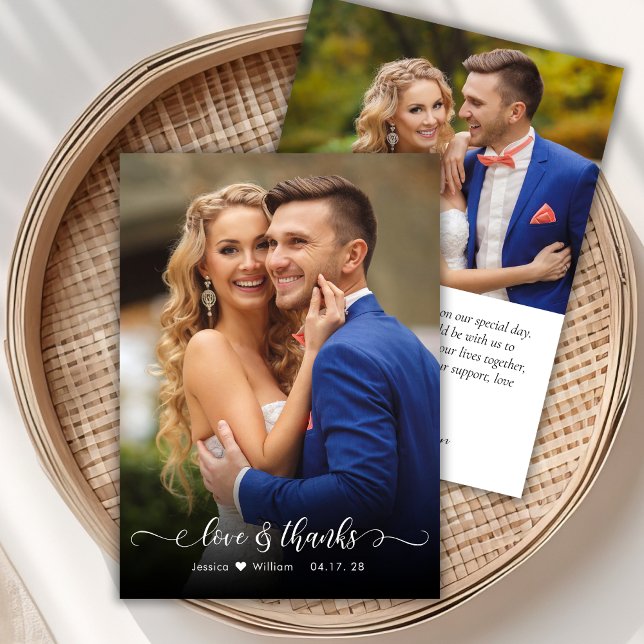 Chic Boho Script 2 Foto Wedding Danke Karte (Von Creator hochgeladen)