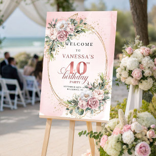 Chic Boho Staubrosa Florale 40. Geburtstagsbegrüßu Poster
