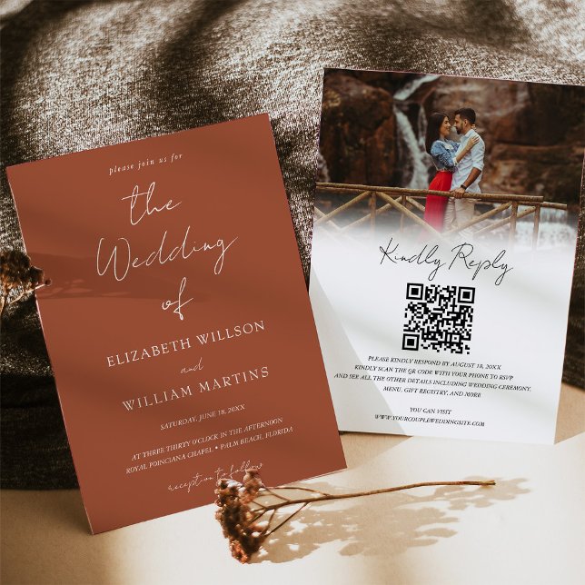 Chic Boho Terracota QR Code UAWG Hochzeit Einladung (Von Creator hochgeladen)