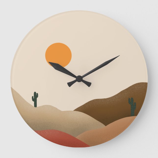 Chic Boho Terracotta Desert Cactus Große Wanduhr (Vorderseite)