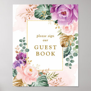 Chic Boho Tropical Blume Wedding Guest Book Poster