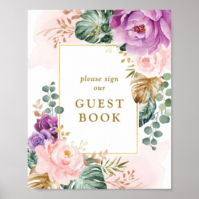 Chic Boho Tropical Blume Wedding Guest Book Poster (Vorne)