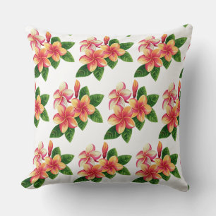 Chic Boho Tropical Pink Blume auf Weiß Kissen