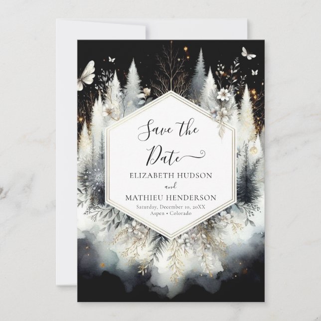 Chic Boho verzauberte Waldhochzeit Save The Date (Vorderseite)
