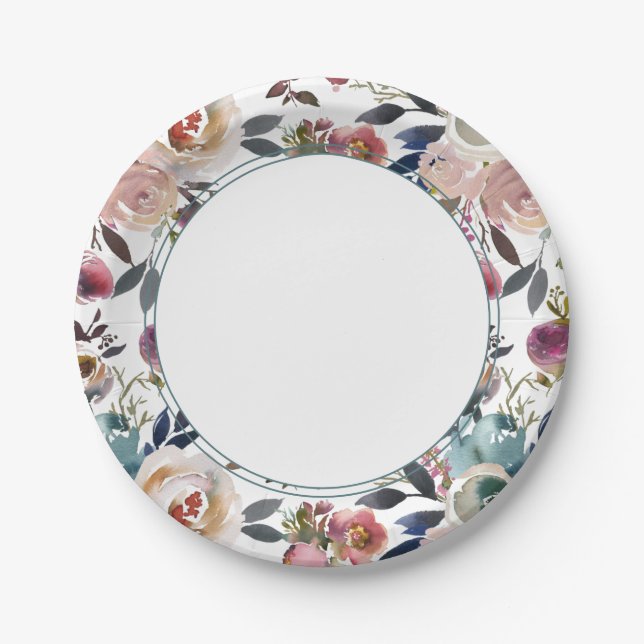 Chic Boho Wedding Blush Pink Blue Pappteller (Vorderseite)