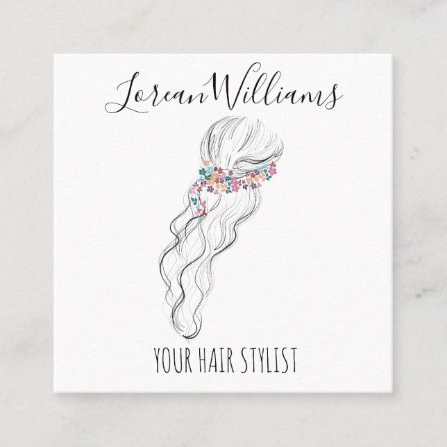 Chic boho Wildblume Hochzeitshaar Stylist Quadratische Visitenkarte (Vorderseite)
