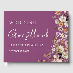Chic Boho Wildblume Rustic Berry Lila Wedding Gästebuch