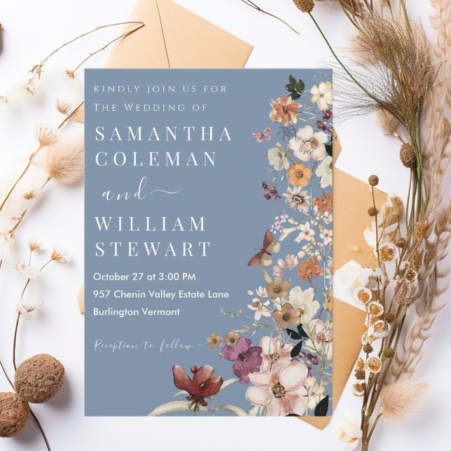 Chic Boho Wildblume Rustic Periwinkle Wedding Einladung (Von Creator hochgeladen)