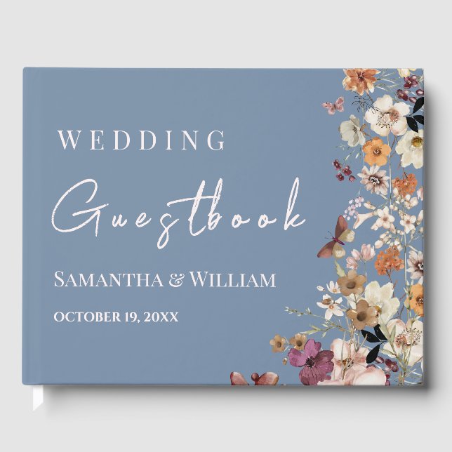 Chic Boho Wildblume Rustic Periwinkle Wedding Gästebuch (Vorderseite)