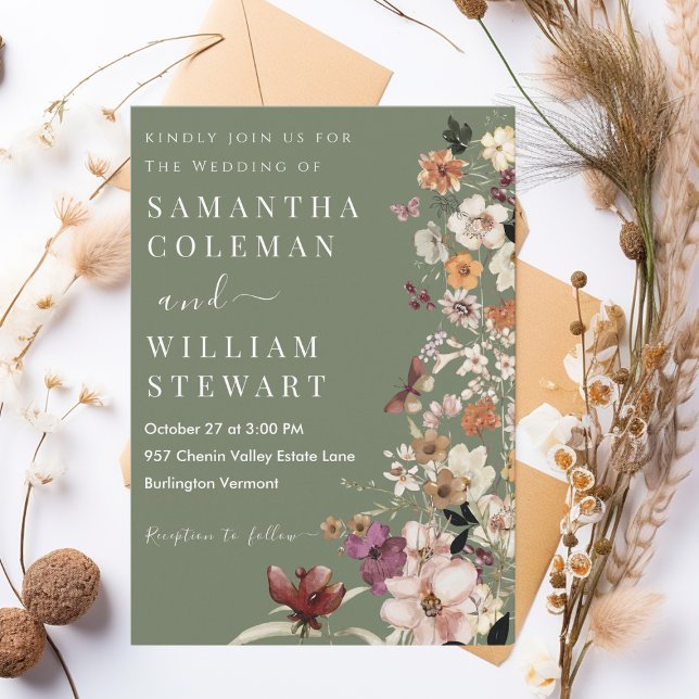 Chic Boho Wildblume Rustic Sage Green Wedding Einladung (Von Creator hochgeladen)