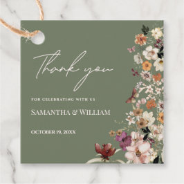 Chic Boho Wildblume Rustic Sage Green Wedding Geschenkanhänger