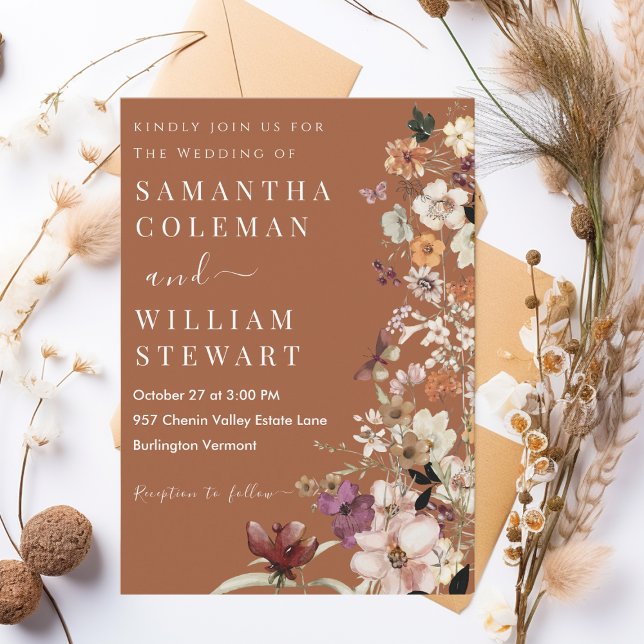 Chic Boho Wildblume Rustic Terracotta Wedding Einladung (Von Creator hochgeladen)