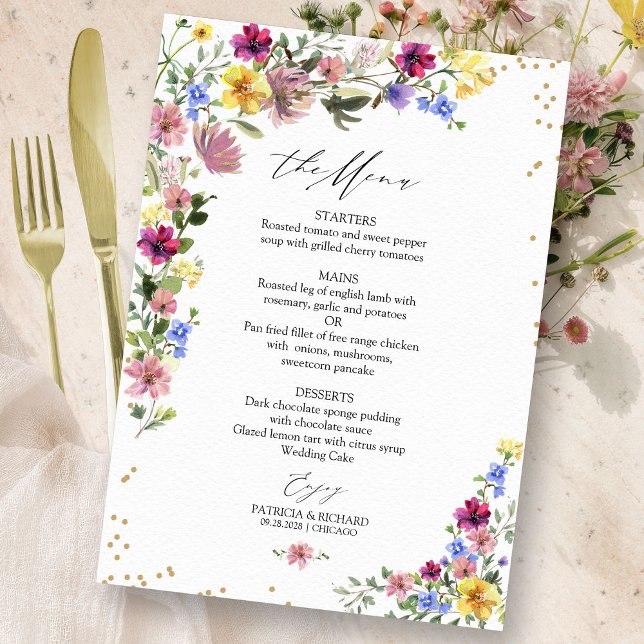 Chic Boho Wildblume Wedding Menu Card Einladung (Von Creator hochgeladen)