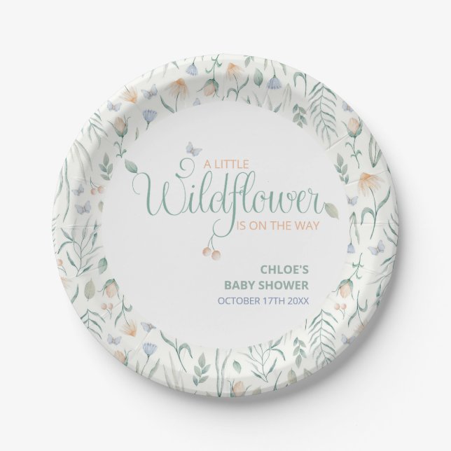 Chic Boho Wildflower Schmetterling Boho Babyparty Pappteller (Vorderseite)