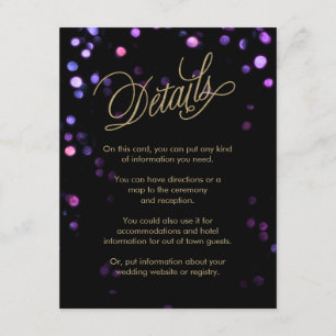 Chic Bokeh Lights Black & Gold Wedding Begleitkarte