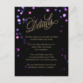 Chic Bokeh Lights Black & Gold Wedding Begleitkarte