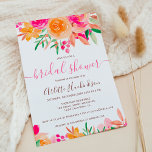 Chic Bold fall floral watercolor bridal shower Einladung<br><div class="desc">Modern girly bold floral watercolor chic bridal shower with bright orange,  peach,  pink,  and green flowers bouquet and elegant script font.</div>