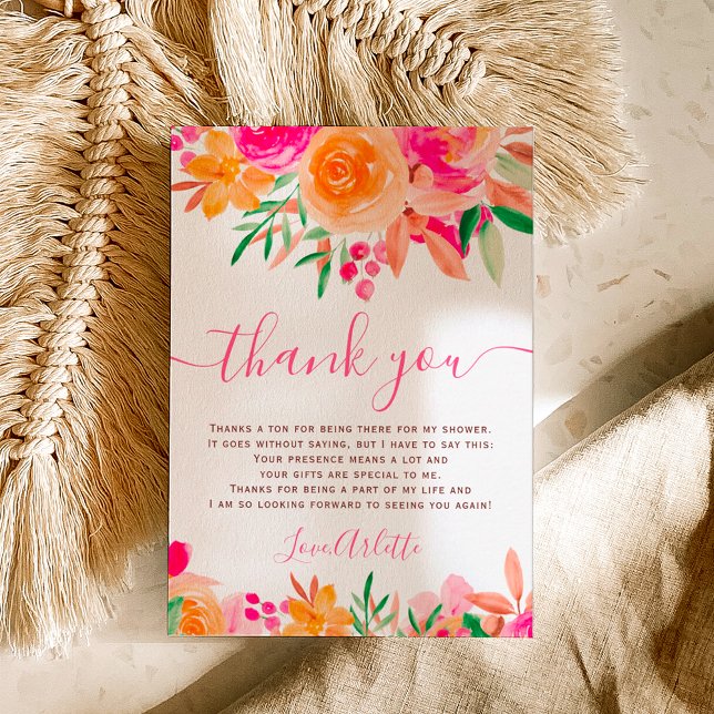 Chic Bold Fall florfarbenes Brautparty Dankeskarte (Chic Bold fall floral watercolor bridal shower Thank You Card)