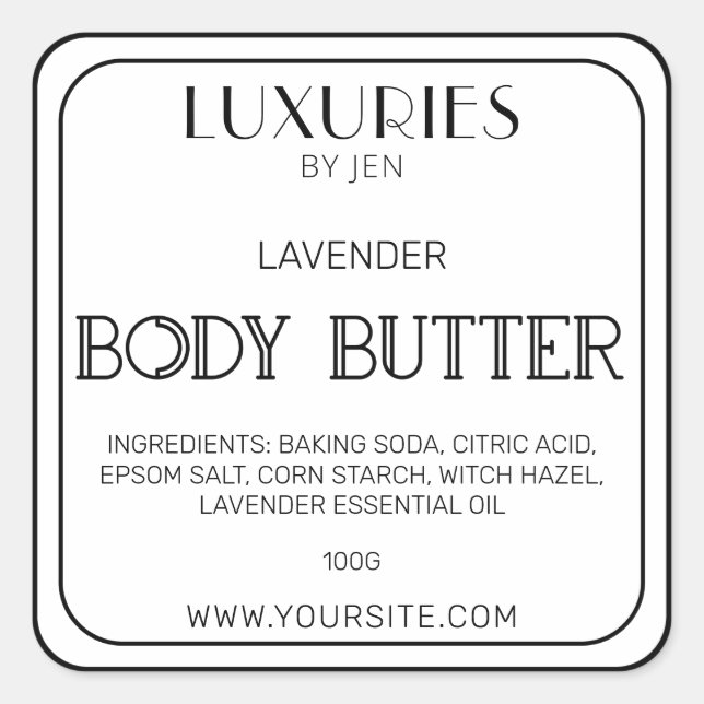 Chic Bold Modern Black and White Body Butter Label Quadratischer Aufkleber (Vorderseite)