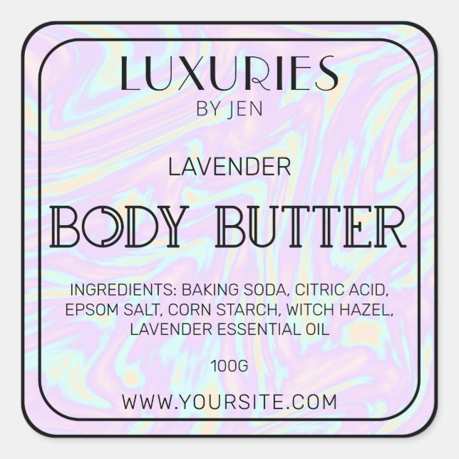 Chic Bold Modern Holographic Body Butter Wellness- Quadratischer Aufkleber (Vorderseite)