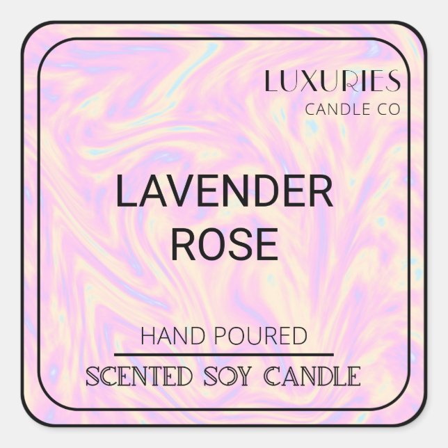 Chic Bold Modern Pink Holographic Soy Candle Label Quadratischer Aufkleber (Vorderseite)